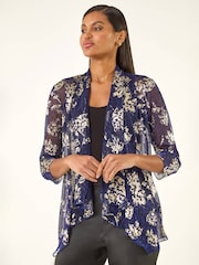 Roman Metallic Floral Plisse Jersey Cardigan - Image 4 of 5