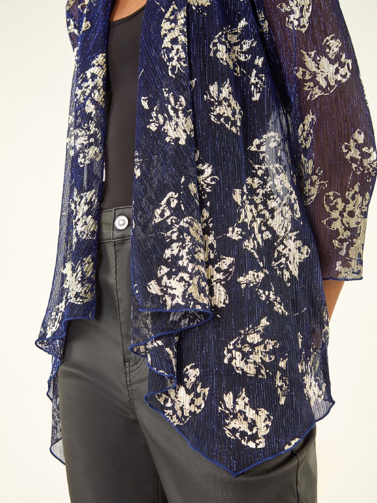Roman Metallic Floral Plisse Jersey Cardigan - Image 5 of 5