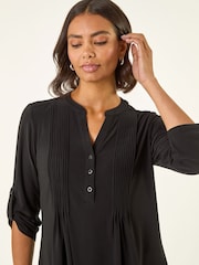Roman Black Pintuck Button Stretch Blouse - Image 1 of 5