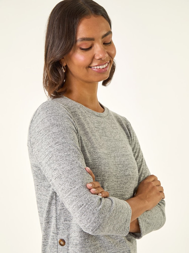 Roman Grey Curved Hem Stretch Blouse - Image 1 of 5 Roman Grey Curved Hem Stretch Blouse - Image 1 of 5