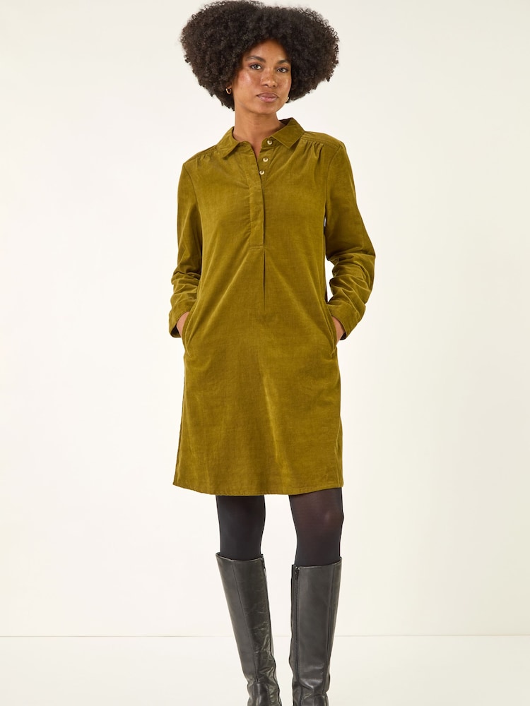 Verde oscuro - Vestido camisero tipo túnica de pana de Roman - Imagen 2 de 5