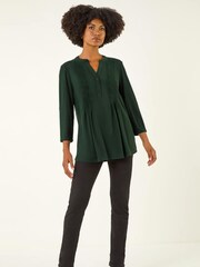 Roman Green Pintuck Button Stretch Blouse - Image 2 of 5