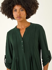 Roman Green Pintuck Button Stretch Blouse - Image 4 of 5