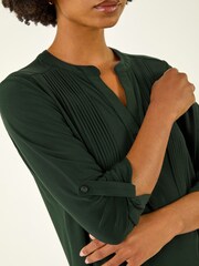 Roman Green Pintuck Button Stretch Blouse - Image 5 of 5