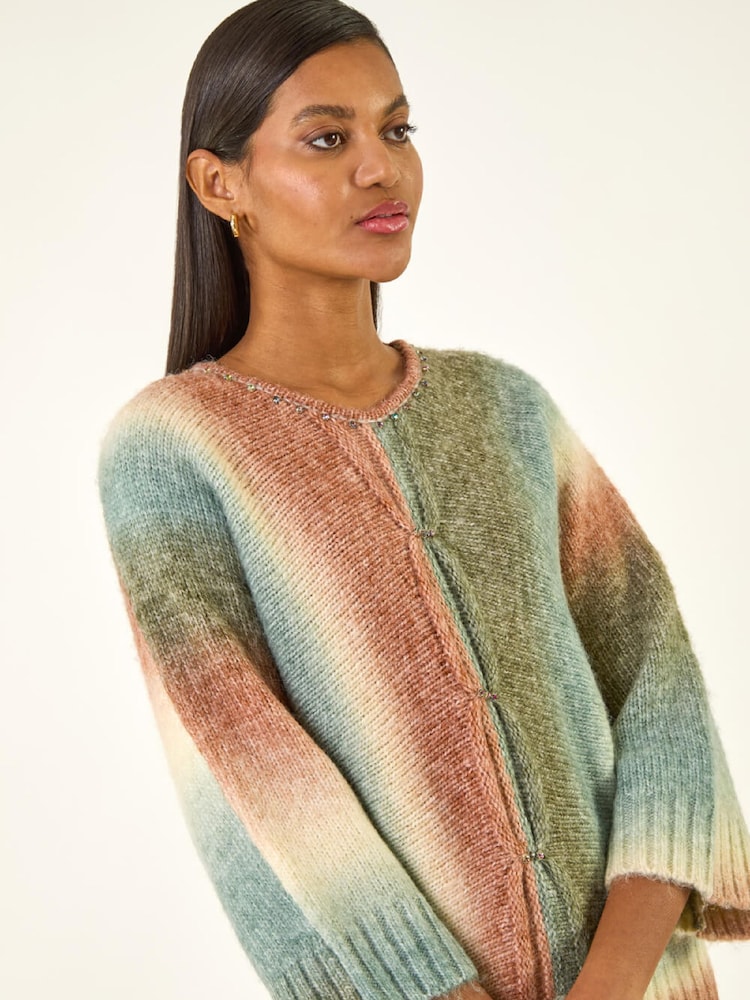 Roman Blue Ombre Embellished Knit Jumper - Image 1 of 5 Roman Blue Ombre Embellished Knit Jumper - Image 1 of 5