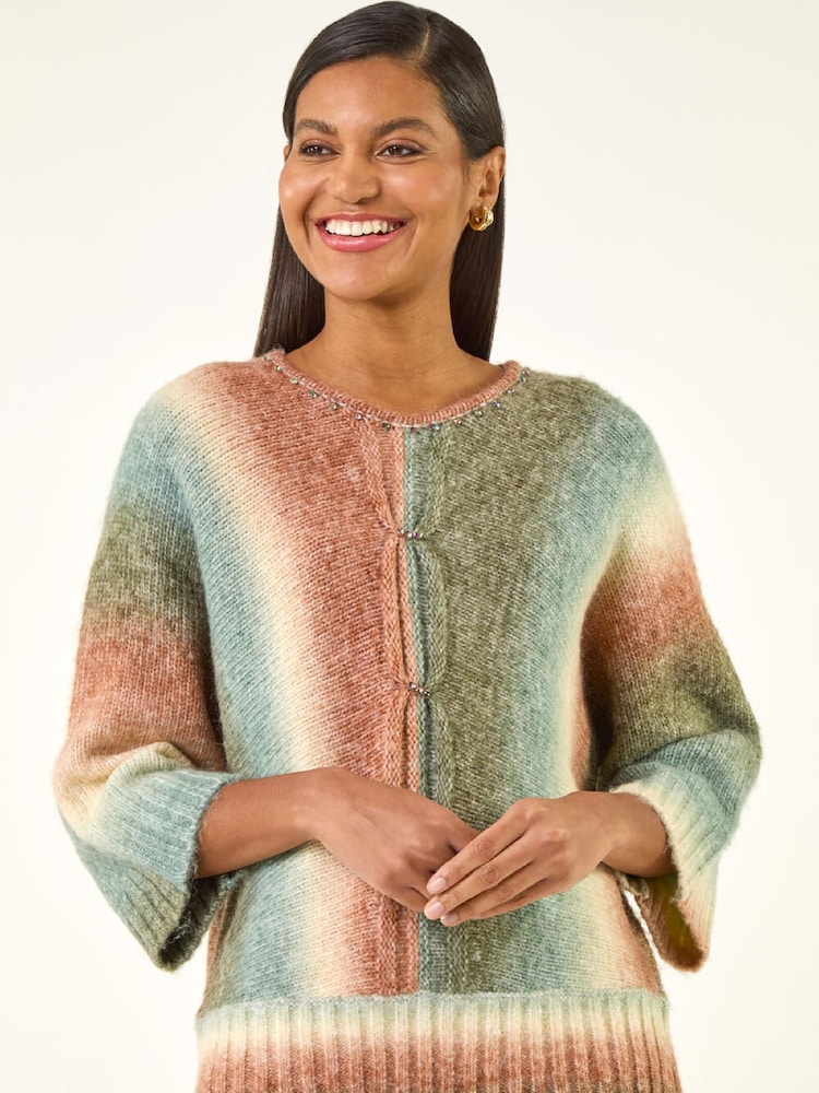Roman Blue Ombre Embellished Knit Jumper - Image 2 of 5 Roman Blue Ombre Embellished Knit Jumper - Image 2 of 5