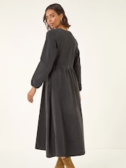 Roman Black Denim Button Through Midi Dress - Image 3 of 5
