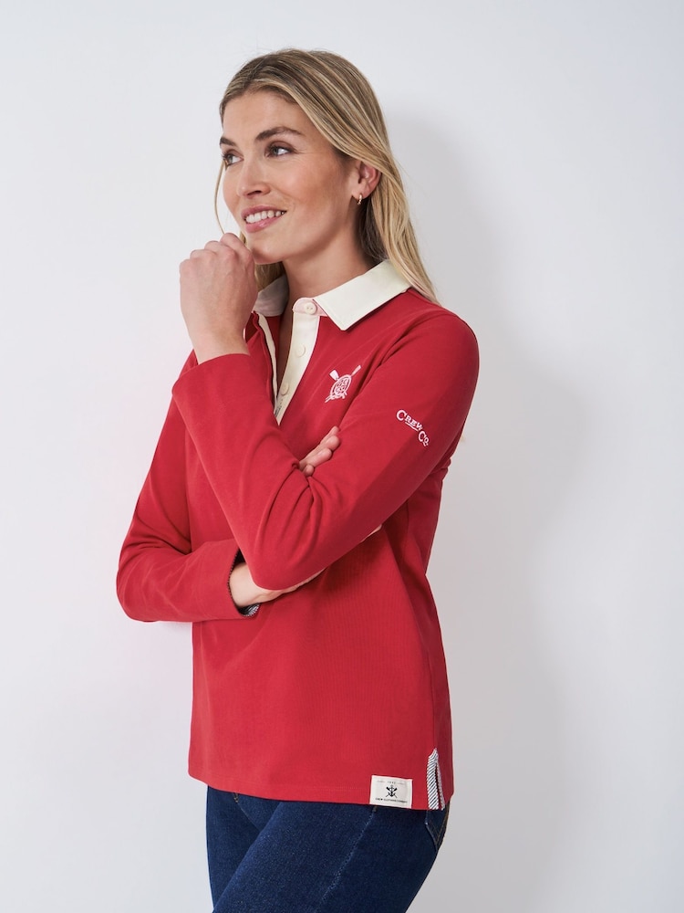 Crew Clothing Red Plain Long Sleeve Rugby Shirt - Image 1 of 6