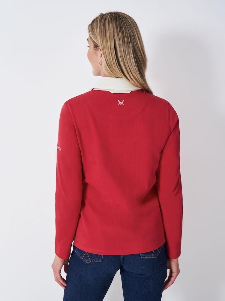 Crew Clothing Red Plain Long Sleeve Rugby Shirt - Image 2 of 6