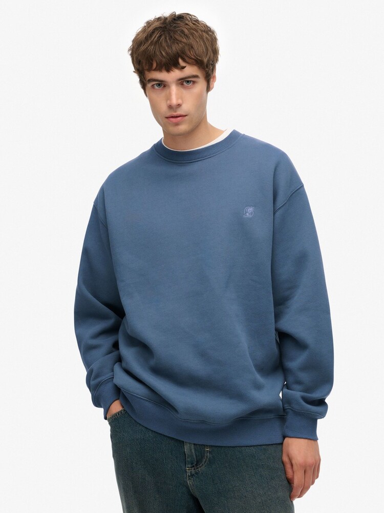 Superdry Blue Blank Oversized Crew Sweatshirt - Image 1 of 4
