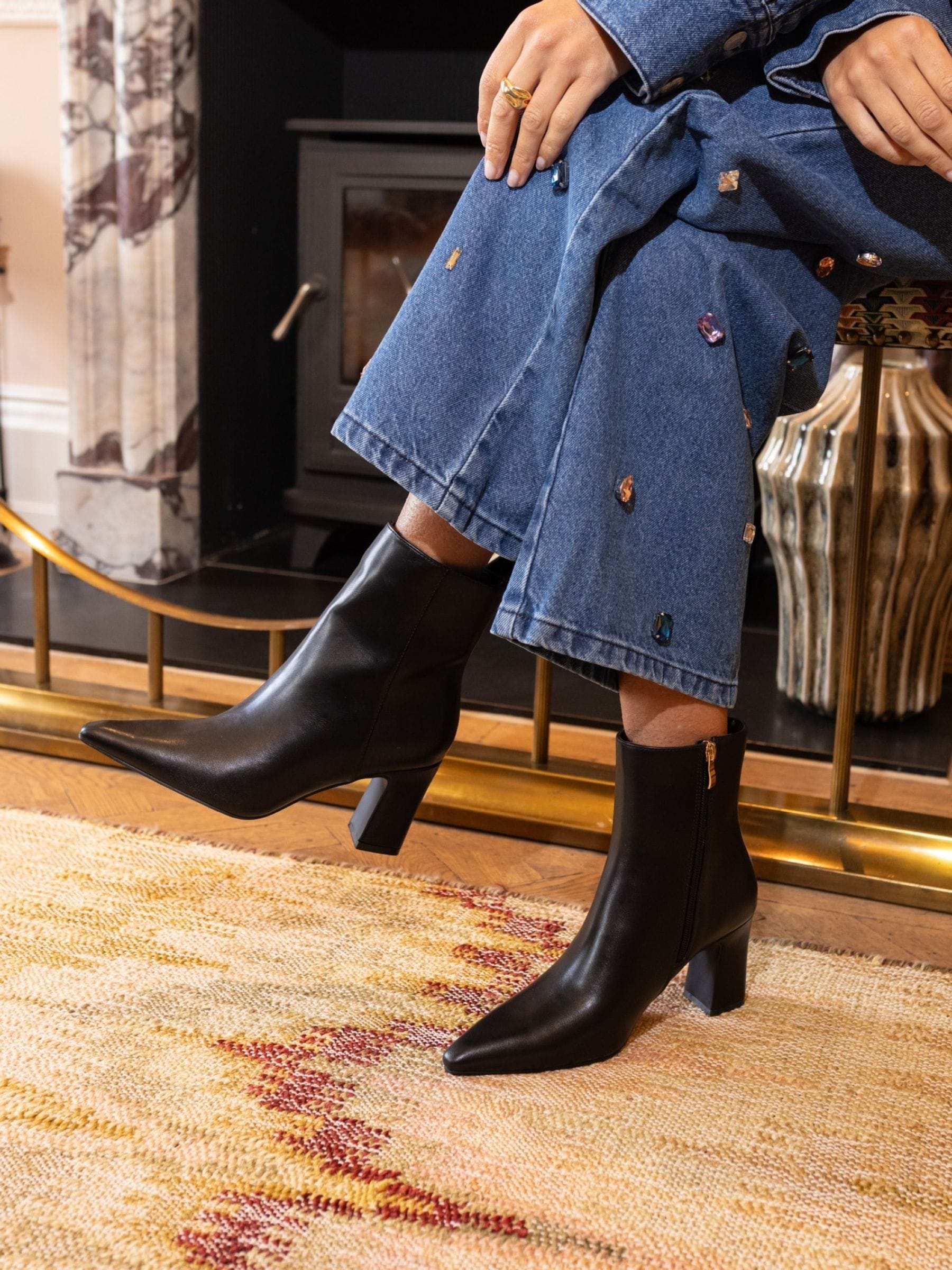 Buy Novo Black Kimberley Point Block Heel Ankle Boots from Next USA