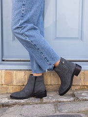 Novo Black Chrome Wide Fit Darlina Flat Chelsea Ankle Boots - Image 1 of 6