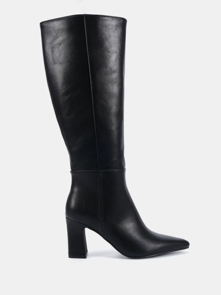 Novo Black Gala Point Toe Block Heel Knee Boots - Image 2 of 5