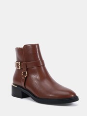 Novo Brown Wide Fit Dora Buckle Ring Detail Flat Ankle Boots - Image 3 of 6