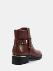 Novo Brown Wide Fit Dora Buckle Ring Detail Flat Ankle Boots - Image 4 of 6