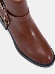 Novo Brown Wide Fit Dora Buckle Ring Detail Flat Ankle Boots - Image 5 of 6