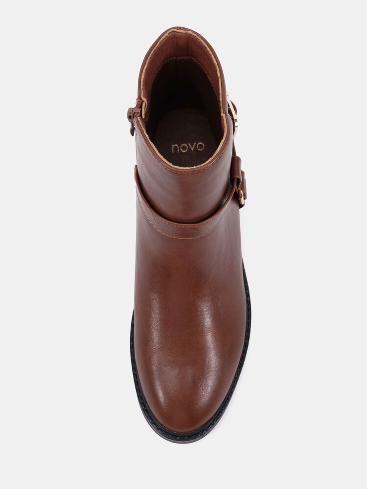 Novo Brown Wide Fit Dora Buckle Ring Detail Flat Ankle Boots - Image 6 of 6
