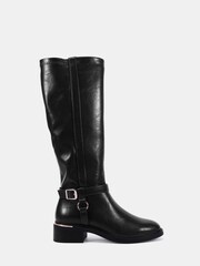Novo Black Goa Buckle Ring Detail Knee High Stretch Boots - Image 3 of 7