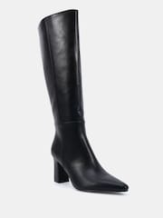 Novo Black Wide Fit Gala Point Toe Block Heel Knee Boots - Image 3 of 5