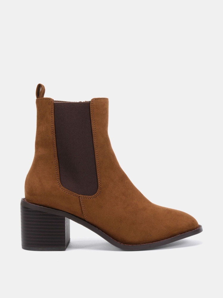 Novo Natural Wide Fit Juno Block Heel Chelsea Ankle Boots - Image 1 of 5 Novo Natural Wide Fit Juno Block Heel Chelsea Ankle Boots - Image 1 of 5