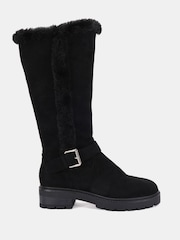 Novo Black Gillian Faux Fur Detail Knee High Flat Boots - Image 1 of 6