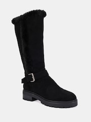 Novo Black Gillian Faux Fur Detail Knee High Flat Boots - Image 3 of 6