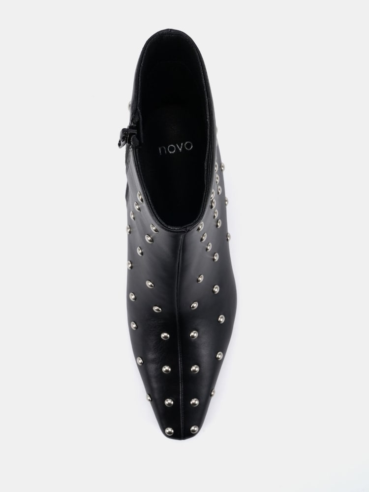 Womens Novo Black Wide Fit Wide Fit Kiki Studded Low Heel Ankle Boots US 6 (UK 4)