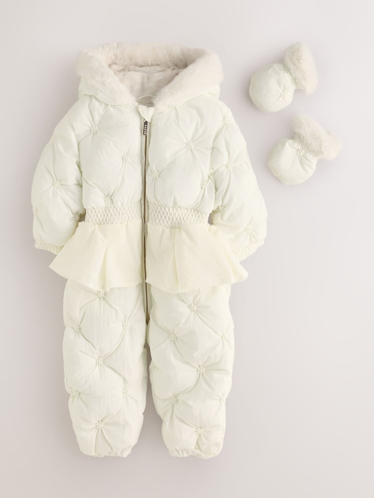 Baker by Ted Baker Shower Resistant Embroidered Peplum Padded Snowsuit - Image 1 of 5 Baker by Ted Baker Shower Resistant Embroidered Peplum Padded Snowsuit - Image 1 of 5