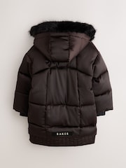 „Baker by Ted Baker“ dušui atsparus satino paminkštintas ilgomis linijomis megztas šokoladinės rudos spalvos švarkas - 10 paveikslėlis iš 20