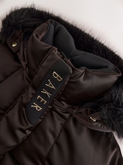„Baker by Ted Baker“ dušui atsparus satino paminkštintas ilgomis linijomis megztas šokoladinės rudos spalvos švarkas - 18 paveikslėlis iš 20