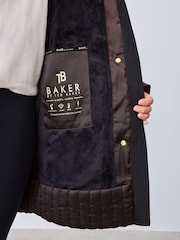 Baker by Ted Baker Shower Resistant Satin Padded Longline Chocolate Brown Coat - Image 8 of 8
