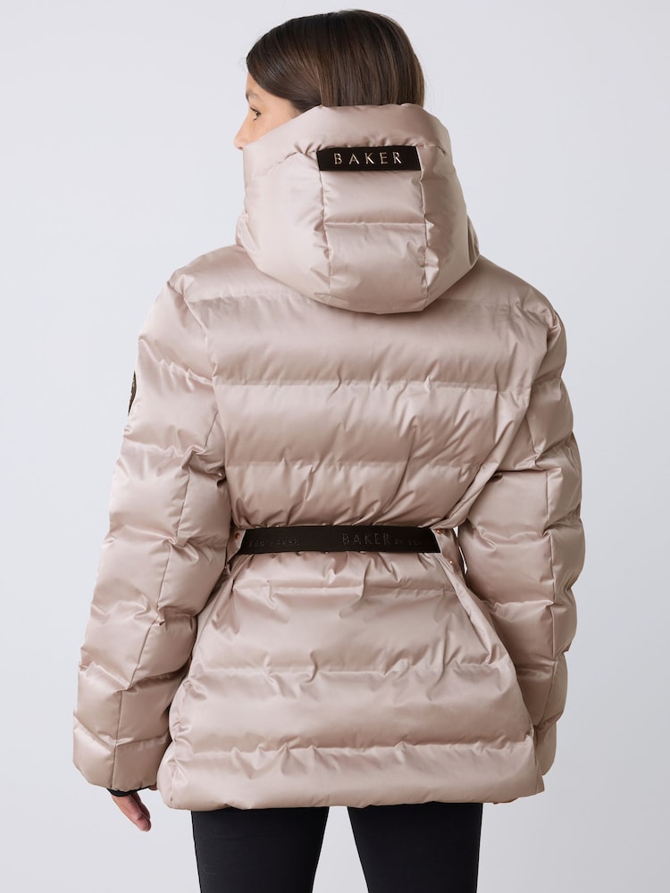 Baker by Ted Baker Pink Baker by Ted Baker Shower Resistant Midweight Belted Padded Coat - Image 2 of 18