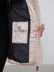Baker by Ted Baker Pink Baker by Ted Baker Shower Resistant Midweight Belted Padded Coat - Image 7 of 18