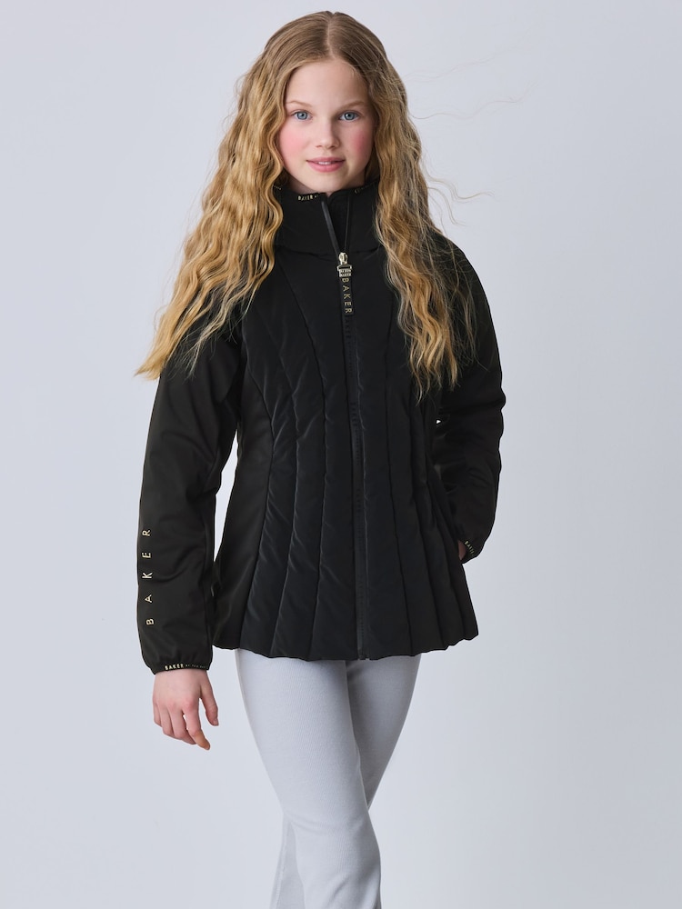 Baker by Ted Baker Shower Resistant Short Seamed Black Panel Coat - Image 1 of 19 Baker by Ted Baker Shower Resistant Short Seamed Black Panel Coat - Image 1 of 19