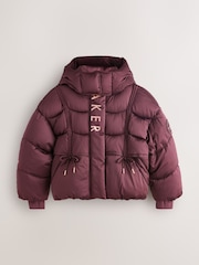 Baker by Ted Baker Berry Red Shower Resistant Ruched Tie Short Padded Coat - Image 10 of 19