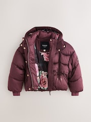 Baker by Ted Baker Berry Red Shower Resistant Ruched Tie Short Padded Coat - Image 11 of 19