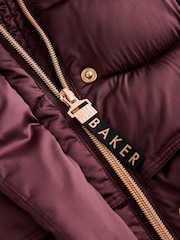 Baker by Ted Baker Berry Red Shower Resistant Ruched Tie Short Padded Coat - Image 17 of 19