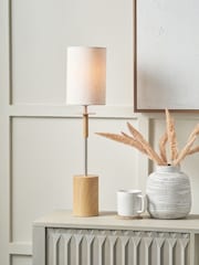 Pacific Natural Bonham Wood Veneer Metal Table Lamp - Image 2 of 6