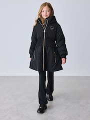 Baker by Ted Baker Shower Resistant Shirred Waist Black Raincoat - Image 1 of 28