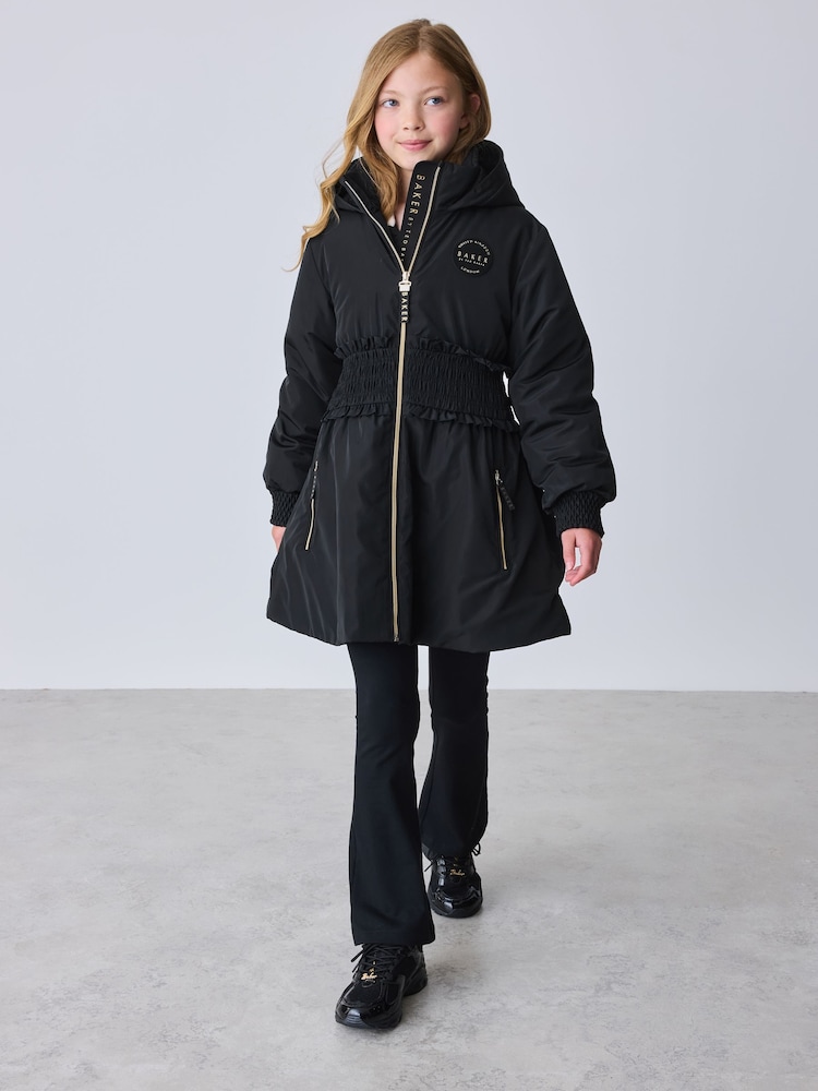 Baker by Ted Baker Shower Resistant Shirred Waist Black Raincoat - Image 1 of 28 Baker by Ted Baker Shower Resistant Shirred Waist Black Raincoat - Image 1 of 28