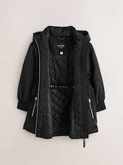 Baker by Ted Baker Shower Resistant Shirred Waist Black Raincoat - Image 12 of 28