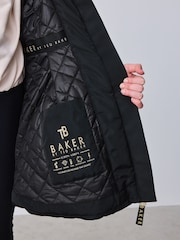 Baker by Ted Baker Shower Resistant Shirred Waist Black Raincoat - Image 15 of 28
