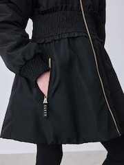 Baker by Ted Baker Shower Resistant Shirred Waist Black Raincoat - Image 18 of 28