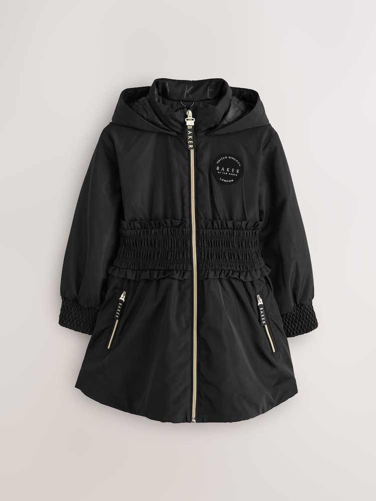 Baker by Ted Baker Shower Resistant Shirred Waist Black Raincoat - Image 2 of 28 Baker by Ted Baker Shower Resistant Shirred Waist Black Raincoat - Image 2 of 28