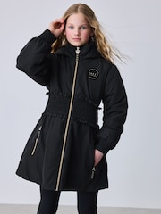 Baker by Ted Baker Shower Resistant Shirred Waist Black Raincoat - Image 22 of 28