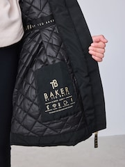 Baker by Ted Baker Shower Resistant Shirred Waist Black Raincoat - Image 23 of 28