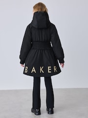 Baker by Ted Baker Shower Resistant Shirred Waist Black Raincoat - Image 26 of 28