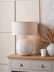 Pacific White Signe Linear Textured Ceramic Table Lamp - Image 1 of 5