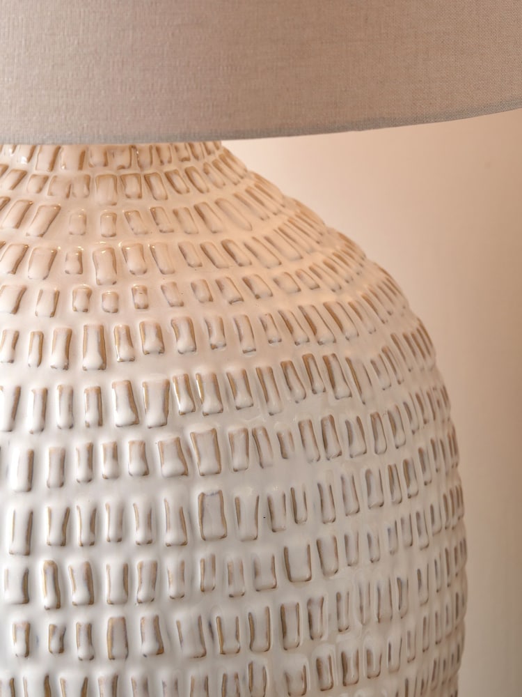 Pacific White Signe Linear Textured Ceramic Table Lamp - Image 2 of 5 Pacific White Signe Linear Textured Ceramic Table Lamp - Image 2 of 5