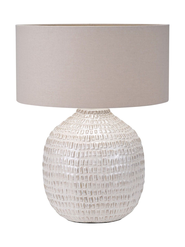 Pacific White Signe Linear Textured Ceramic Table Lamp - Image 5 of 5 Pacific White Signe Linear Textured Ceramic Table Lamp - Image 5 of 5